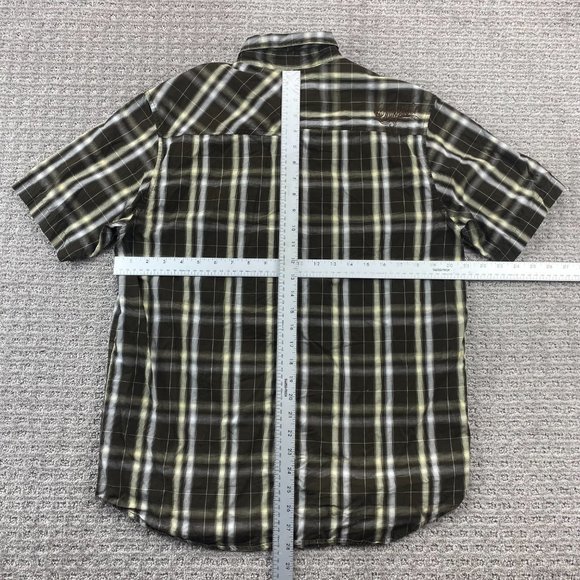 QUICKSILVER Shirt Men Small S Brown Yellow Plaid Button Up Short Sleeve Casual - Picture 9 of 11